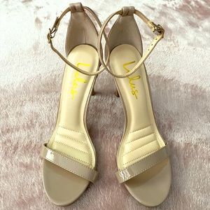 Nude Patent Ankle Strap Heels